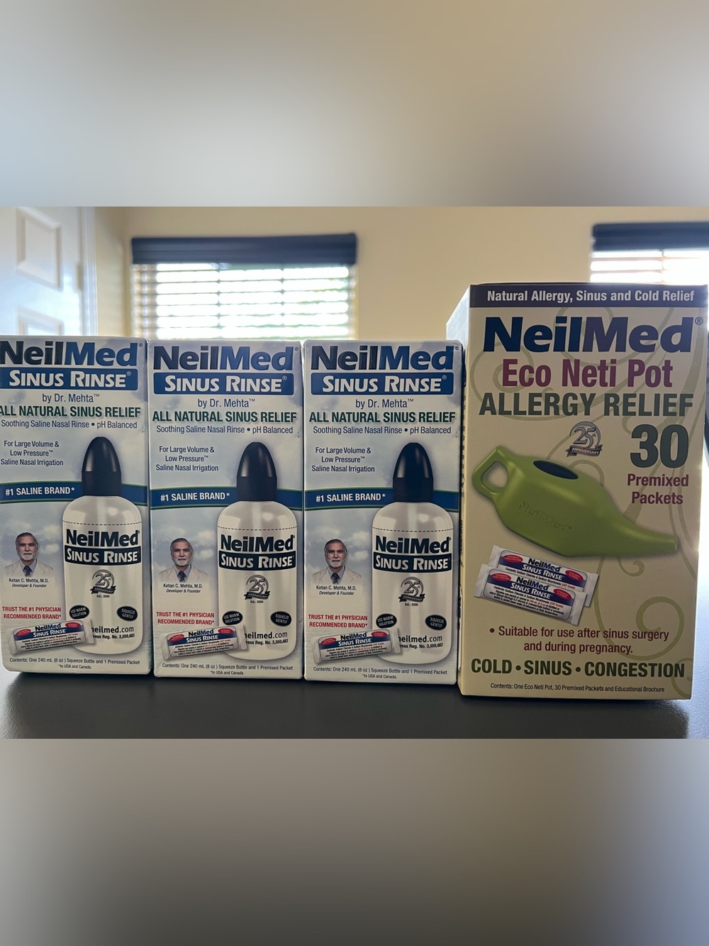 NeilMed Sinus Rinse Saline Nasal 3 plastic bottles and Eco Neto Pot New in box